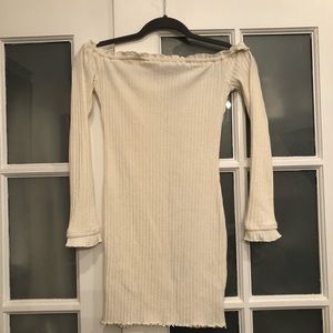 Off shoulder ribbed mini dress